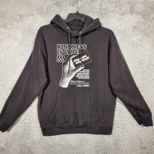 FANJOY Kindness Is Cute Hoodie Mens L Black Graphic‎ Pullover Sweatshirt